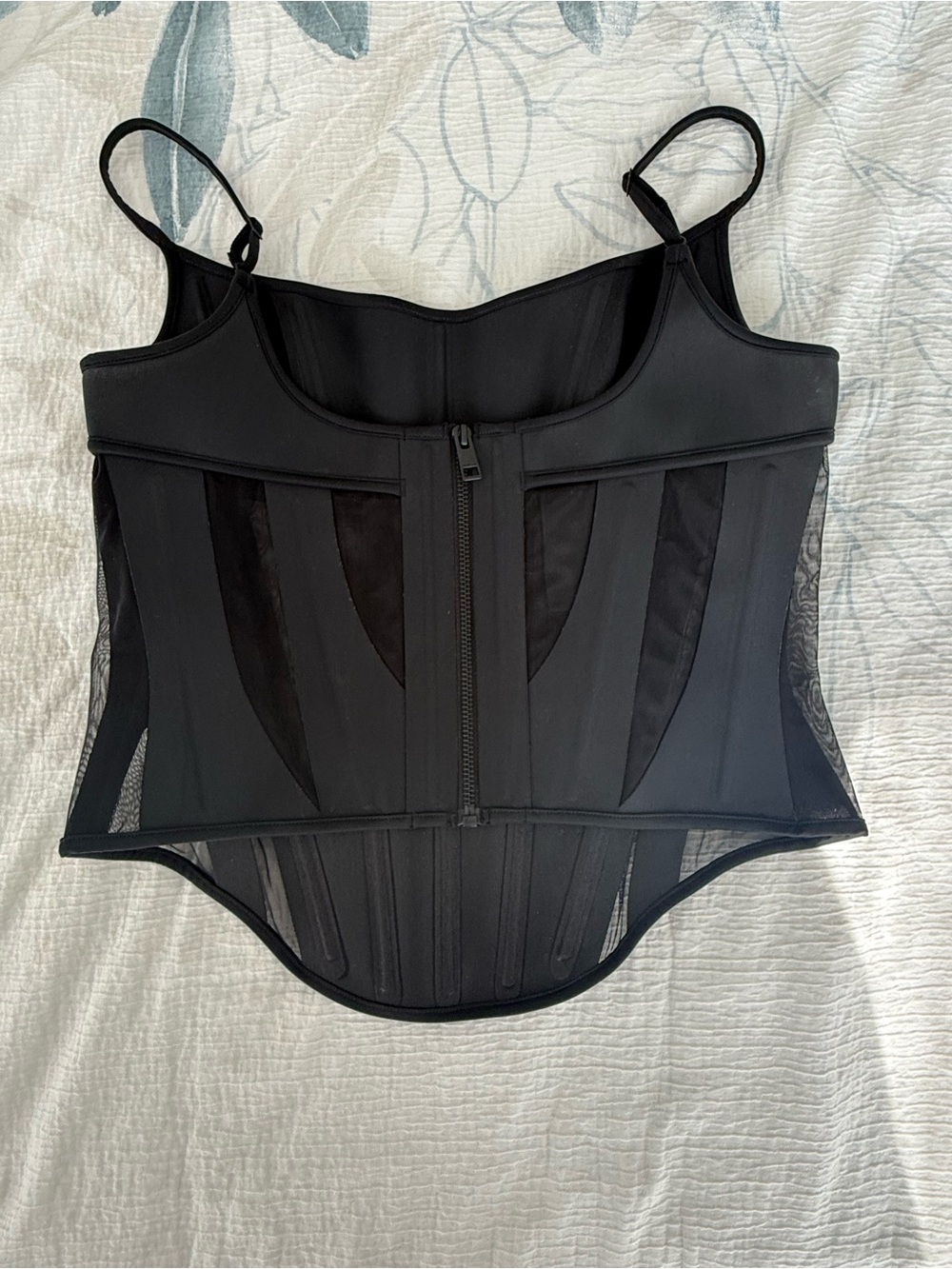Mugler Black Sheer Panel Corset-Style Tank Top - Picture 2 of 3